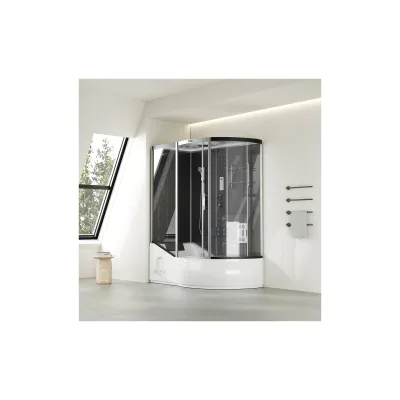 HOME DELUXE Duschkabine mit Badewanne ALLIN 2IN1 - 170 x 90 Schwarz Rechts