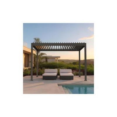 HOME DELUXE Elektrischer Lamellenpavillon aus Aluminium FAYLA Anthrazit - 407 x 297 x 250 cm
