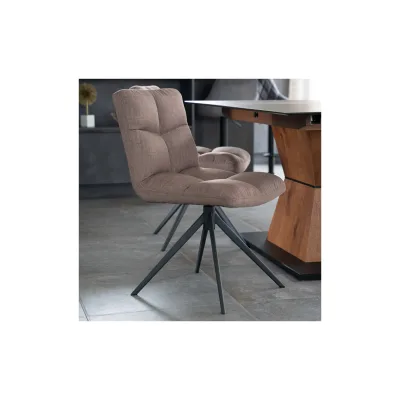 HOME DELUXE Esszimmerstuhl drehbar Webstoff NODA – 2er Set Grau / Braun