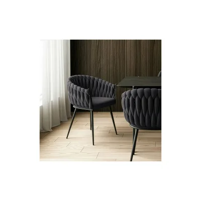 HOME DELUXE Esszimmerstuhl gewebt AYLA - 1er Set Dunkelgrau