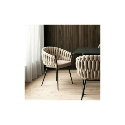 HOME DELUXE Esszimmerstuhl gewebt AYLA - 8er Set Beige