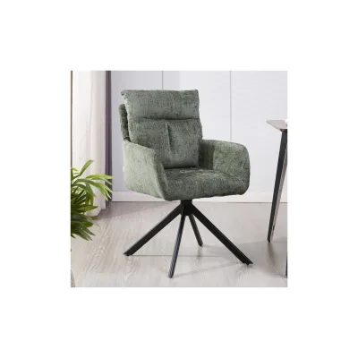 HOME DELUXE Esszimmerstuhl mit Armlehne ALUNA Chenille - 3er Set Grün