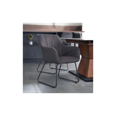 HOME DELUXE Esszimmerstuhl mit Armlehne Webstoff PAKU – Anthrazit