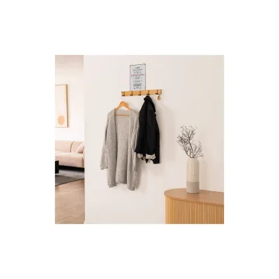 HOME DELUXE Garderobenleiste HOOK inkl. Haken und Magnete - Bambus - 5 x Haken