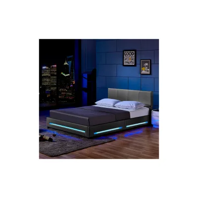 HOME DELUXE LED Bett ASTEROID - 140 x 200 cm Dunkelgrau