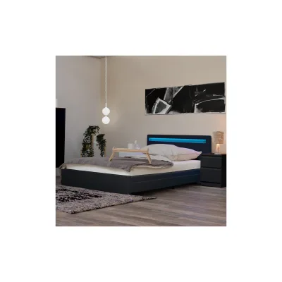 HOME DELUXE LED Bett mit Schubladen und Matratze NUBE - 140 x 200 cm Dunkelgrau
