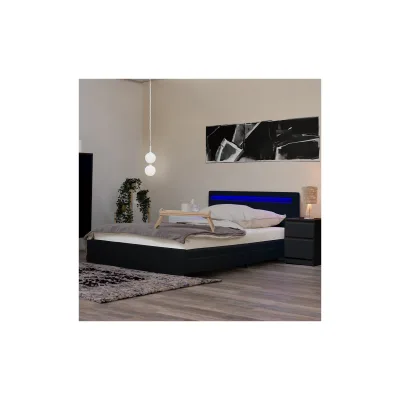 HOME DELUXE LED Bett mit Schubladen und Matratze NUBE - 140 x 200 cm Schwarz