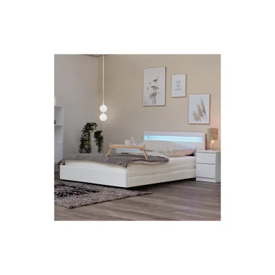 HOME DELUXE LED Bett mit Schubladen und Matratze NUBE - 140 x 200 cm Weiß