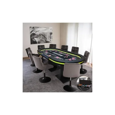 HOME DELUXE LED Pokertisch inkl. Pokerkoffer und 2 Stühle STRAIGHT FLUSH - Für 9 Personen