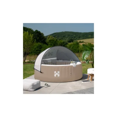 HOME DELUXE Outdoor Whirlpool inkl. Kissen, Getränkehalter und Sonnendach SPLASH -  Ø208 cm 6 Personen Beige