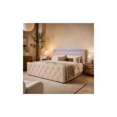 HOME DELUXE Polsterbett inkl. Matratze und Topper VELARA - 140 x 200 cm Beige