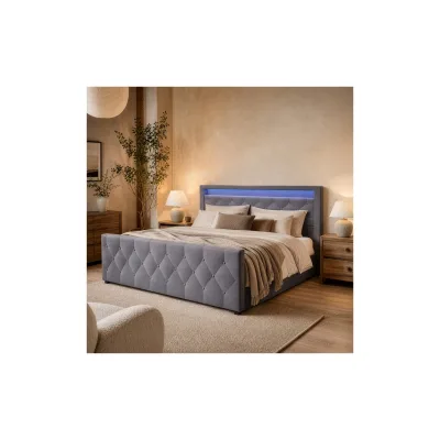 HOME DELUXE Polsterbett inkl. Matratze und Topper VELARA - 140 x 200 cm Dunkelgrau