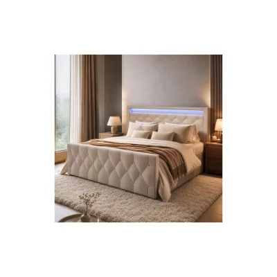 HOME DELUXE Polsterbett inkl. Matratze und Topper VELARA - 180 x 200 cm Beige