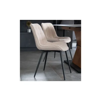 HOME DELUXE Polsterstuhl Esszimmer Cord IKALO – 2er Set Creme