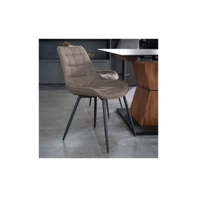 HOME DELUXE Polsterstuhl Esszimmer Webstoff IKALO – 2er Set Grau/Braun