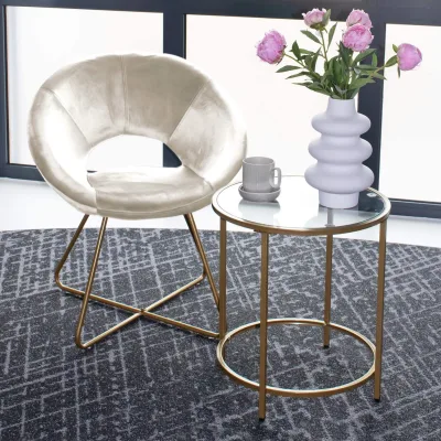 HOME DELUXE Samtstuhl mit Beistelltisch SELESA - Beige