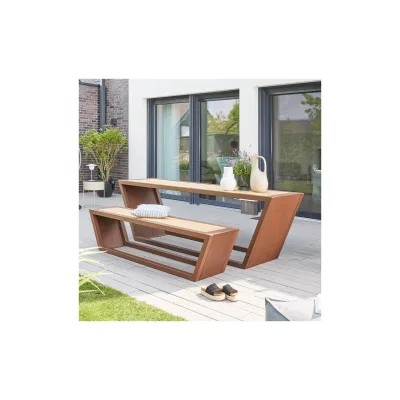 HOME DELUXE Sitzgarnitur aus Stahl KOBON Braun - Made in Germany - 1 x Bank + 1 x Tisch