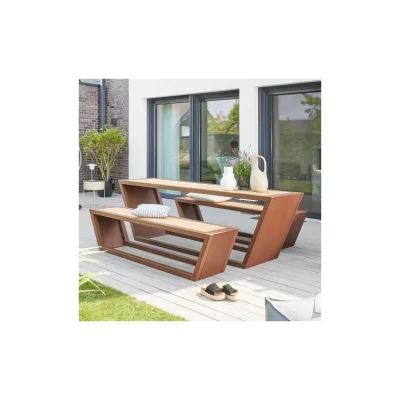 HOME DELUXE Sitzgarnitur aus Stahl KOBON Braun - Made in Germany - 2 x Bank + 1 x Tisch