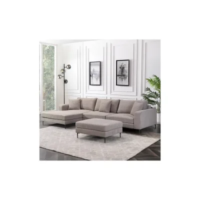 HOME DELUXE Sofa BELLANO L - 340 x 188 cm Links Cord Beige