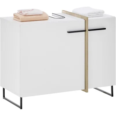 home24 Waschbeckenunterschrank Palermo Weiß, Eiche 80x64x41 cm
