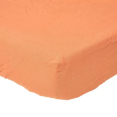 Homescapes Leinen-Spannbettlaken, Orange 140x190 cm
