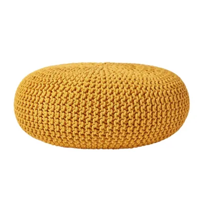 Homescapes Strick-Pouf Currygelb 70x23x70 cm