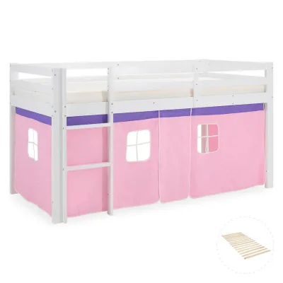 Homestyle4u Hochbett Weiß, Rosa 90x200 cm