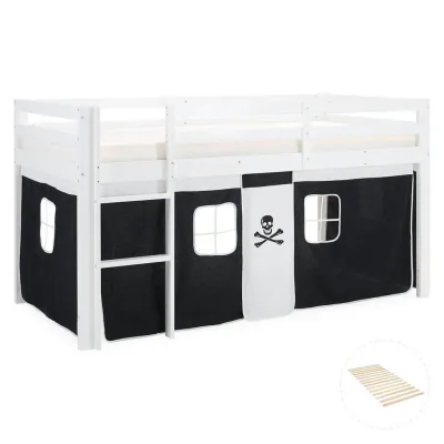 Homestyle4u Hochbett Weiß, Schwarz 90x200 cm
