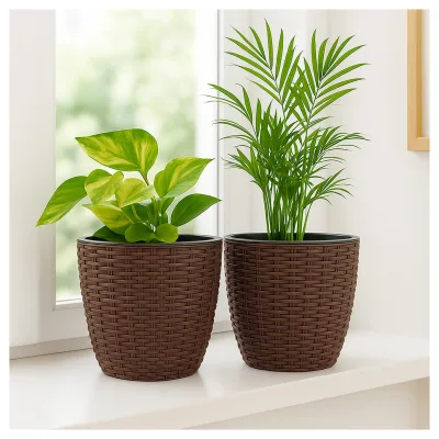 HTI-Living Blumentopf Hydro Ø 21 cm 2er Set Nessa Braun