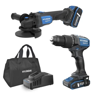 Hyundai Akku- Schlagbohrschrauber + Winkelschleifer 20V Werkzeugset S02-FTB 4 tlg.