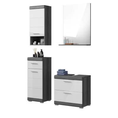 Inn.Furn Badmöbel-Set Weiß Hochglanz, Grau 112x191x34 cm
