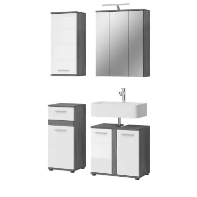Inn.Furn Badmöbel-Set Weiß Hochglanz, Grau 114x191x34 cm
