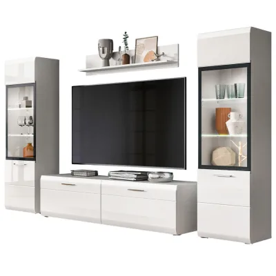 Inn.Furn Wohnwand Weiß Hochglanz 280x160x41 cm