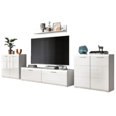 Inn.Furn Wohnwand Weiß Hochglanz 350x160x41 cm