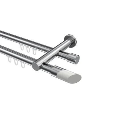 Interdeco Gardinenstange Chrom, Weiß 240 cm