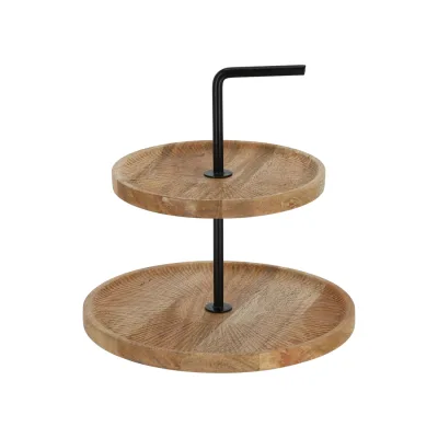Jens Living JENS Living Etagere : 2-stufig aus Mangoholz & Metall für Snacks & Deko Farbe Natur