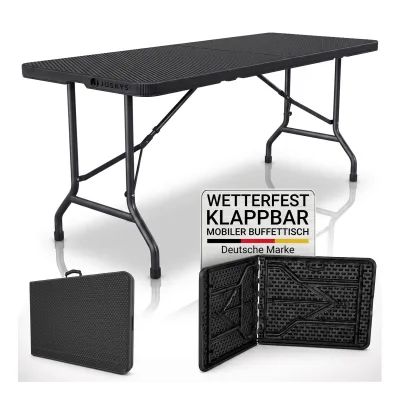 JUSKYS® Klappbarer Gartentisch Easyfold Schwarz - Klapptisch mit Tragegriff, stabiler multifunktionaler Buffettisch, 180x74x74 cm