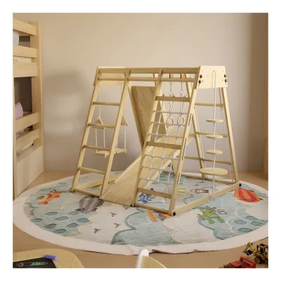 JUSKYS® Maxi Klettergerüst für Kinder - Indoor Spielplatz mit Rutsche, Kletterwand & Schaukel - Natur