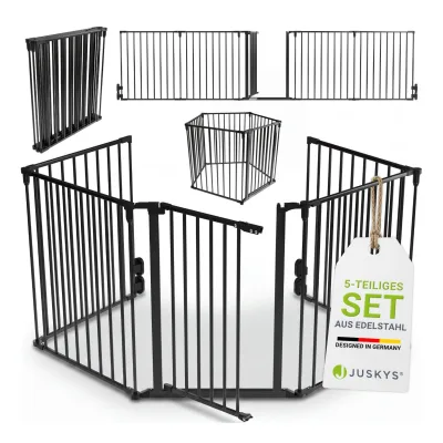 Juskys Metall Kaminschutzgitter 300 x 76 cm klappbar – Schutzgitter für Tiere – inkl. Tür