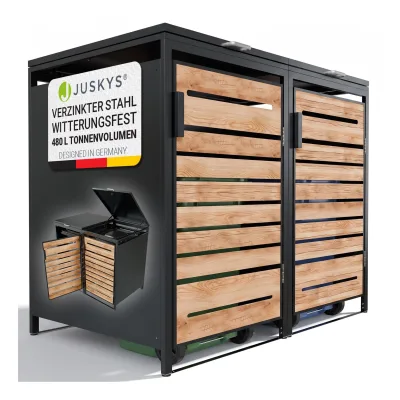 JUSKYS® Mülltonnenbox Arel 2er - Metall Gartenbox für Mülltonnen - Aufbewahrungsbox Anthrazit in Holzoptik
