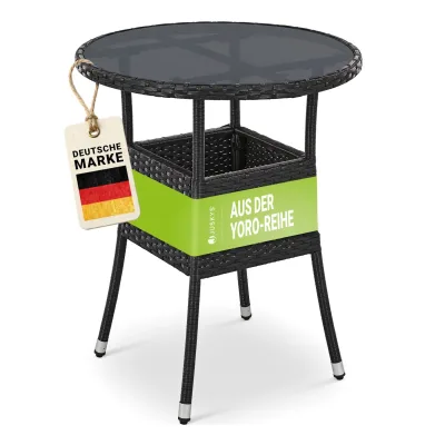 Juskys Polyrattan Gartentisch Yoro rund - wetterfest Outdoor Beistelltisch Ø 60 cm - Schwarz