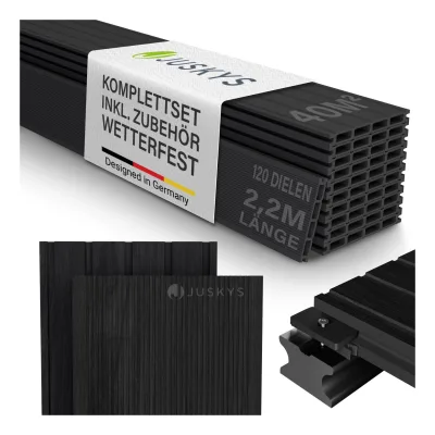 Juskys WPC Terrassendielen 40 m² – 220 cm Dielen, wetterfest inkl. Unterkonstruktion – Anthrazit