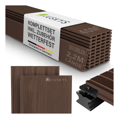 Juskys WPC Terrassendielen 40 m² – 220 cm Dielen, wetterfest inkl. Unterkonstruktion – Braun