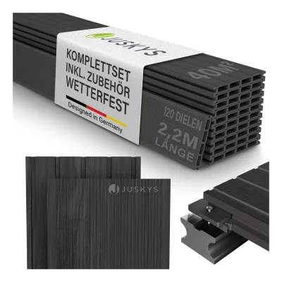 Juskys WPC Terrassendielen 40 m² – 220 cm Dielen, wetterfest inkl. Unterkonstruktion – Grau