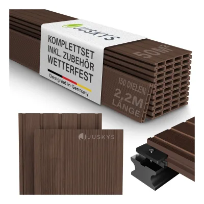 Juskys WPC Terrassendielen 50 m² – 220 cm Dielen, wetterfest inkl. Unterkonstruktion – Braun