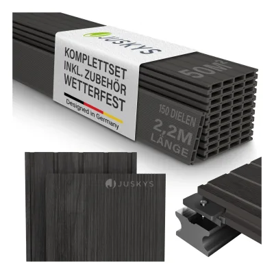 Juskys WPC Terrassendielen 50 m² – 220 cm Dielen, wetterfest inkl. Unterkonstruktion – Grau