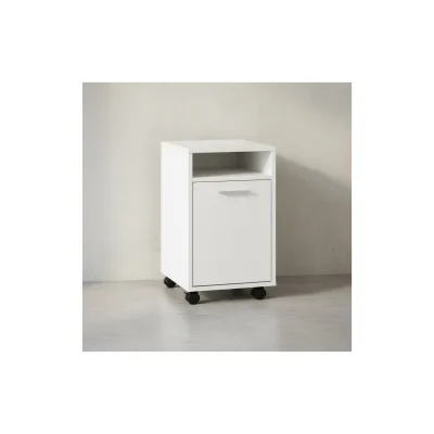 KADIMA DESIGN Rollcontainer OSSOLA: Weiß/Sonoma, 2 Türfächer, Ablagefach, Rollen mit Bremsen, Melaminharz-Beschichtung, einfacher Aufbau.