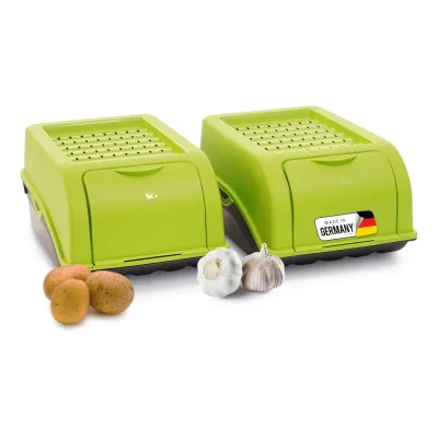 Kartoffel Aufbewahrungsbox   2x klein 3,5L   GRÜN   Zwiebelbox   Gemüsebox stapelbar Kartoffelbox Zwiebel Aufbewahrung Kartoffelkorb Obstbehälter Kartoffelkiste Frischhaltedose Möhren