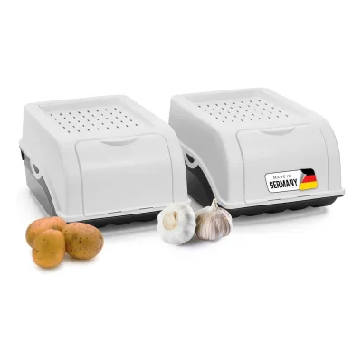 Kartoffel Aufbewahrungsbox   2x klein 3,5L   Weiss   Zwiebelbox   Gemüsebox stapelbar Kartoffelbox Zwiebel Aufbewahrung Kartoffelkorb Obstbehälter Kartoffelkiste Frischhaltedose Möhren