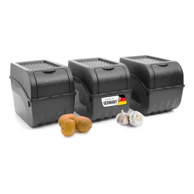 Kartoffel Aufbewahrungsbox   3x groß 9L   ANTHRAZIT GRAU   Zwiebelbox   Gemüsebox stapelbar Kartoffelbox Zwiebel Aufbewahrung Kartoffelkorb Obstbehälter Kartoffelkiste Frischhaltedose